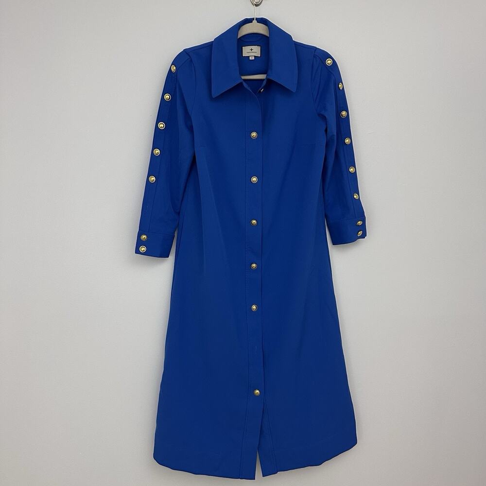Tuckernuck READ Womens S Baleine Sara Collared Blue Midi Dress Gold Buttons